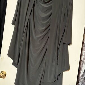 Draped Asymmetric Long Sleeve Dress - Charcoal Gray
